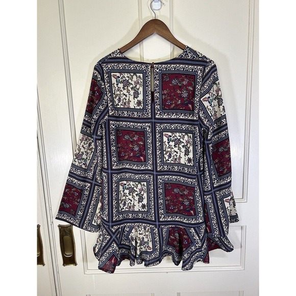 Lulus Women’s Crack A Smile Cream And Plum Multi Print Shift Dress Small - Picture 8 of 13